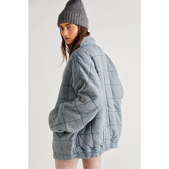 Free People Dolman Quilted Knit Jacket Top Oversized Zip-up Slouchy M New - Picture 2 of 8
